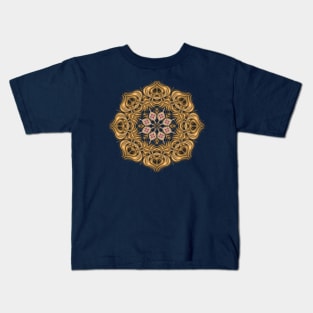 Golden Mandala art Sunflower Classic illustration, repeated pattern Kids T-Shirt